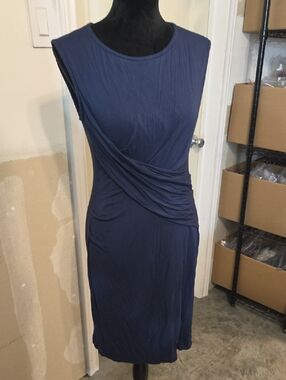Kut from the Kloth Sleeveless Navy Twist-Waist Midi Dress Sheath Slinky Jersey